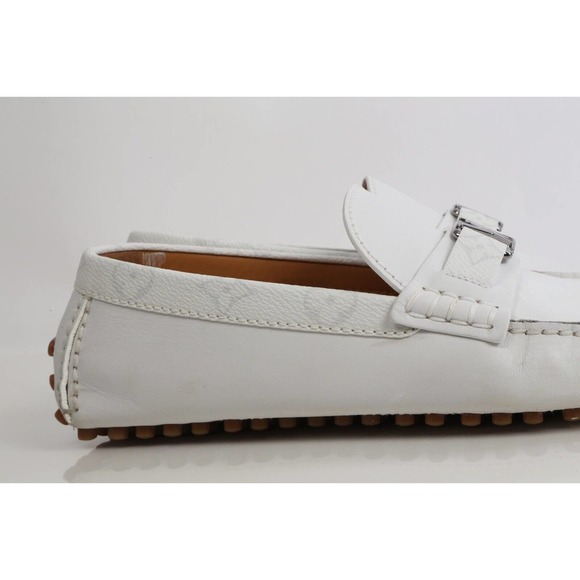 Louis Vuitton White Leather Monogram Canvas Hockeinheim Loafers Moccasin 8.5 M - Picture 8 of 17